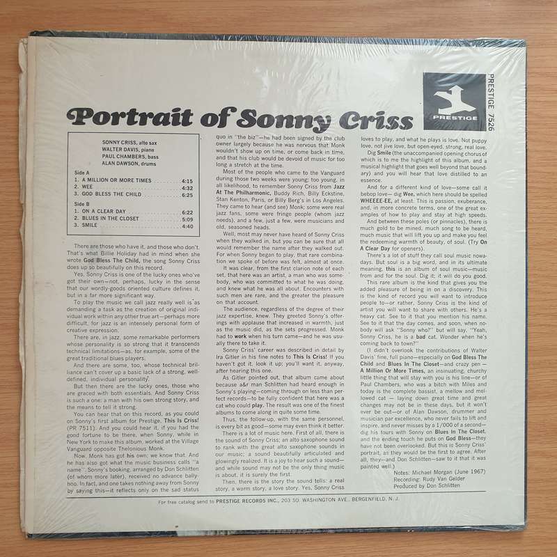 Sonny Criss  Portrait Of Sonny Criss - Vinyl LP Record - Very-Good Quality (VG) (verry)