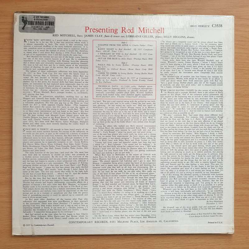 Red Mitchell  Presenting Red Mitchell - Vinyl LP Record - Very-Good Quality (VG) (verry)