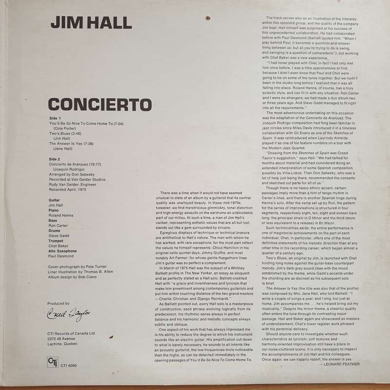 Jim Hall  Concierto - Vinyl LP Record - Very-Good Quality (VG) (verry)