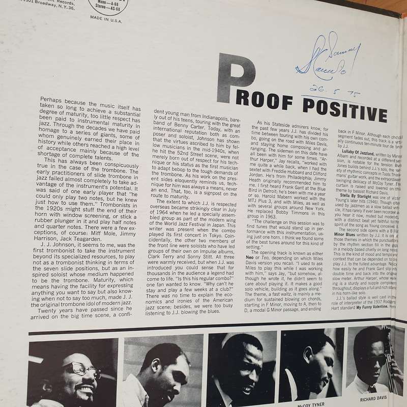 J.J. Johnson  Proof Positive - Vinyl LP Record - Very-Good+ Quality (VG+) (verygoodplus)