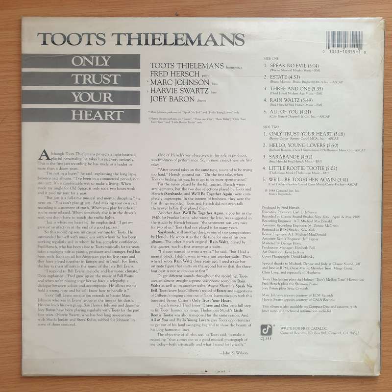 Toots Thielemans  Only Trust Your Heart - Vinyl LP Record - Very-Good+ Quality (VG+) (verygood...