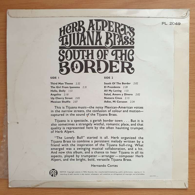 Herb Alpert's Tijuana Brass  South Of The Border - Vinyl LP Record - Very-Good+ Quality (VG+) ...