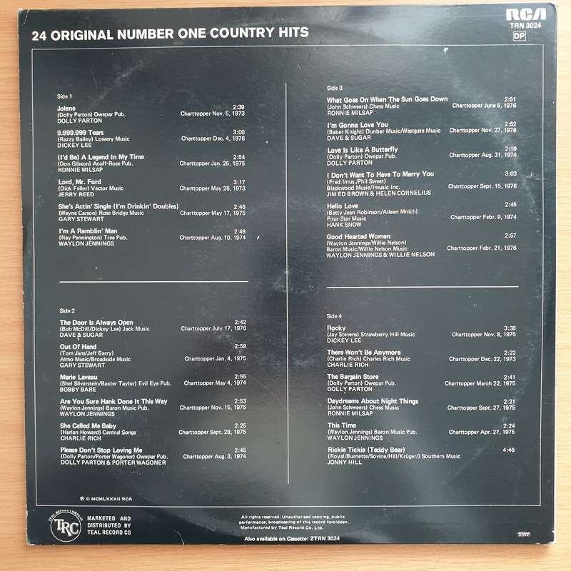 24 Original Number One Country Hits  Double Vinyl LP Record - Very-Good+ Quality (VG+) (verygo...