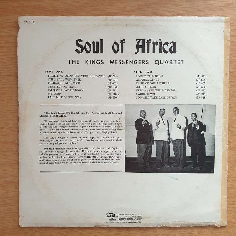 The Kings Messengers Quartet  Soul of Africa- Vinyl LP Record - Very-Good Quality (VG) (verry)