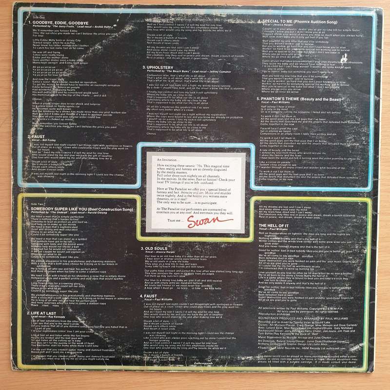 Phantom Of The Paradise - Original Soundtrack Recording - Vinyl LP Record - Very-Good Quality ...