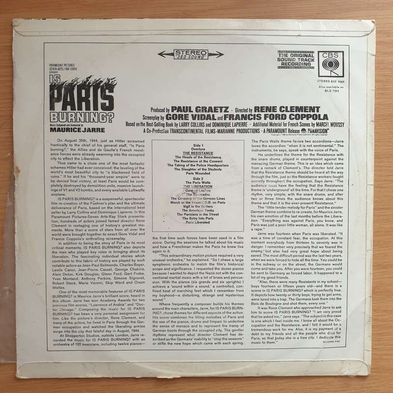 Is Paris Burning? (The Original Sound Track Recording) - Maurice Jarre  Vinyl LP Record - Very...