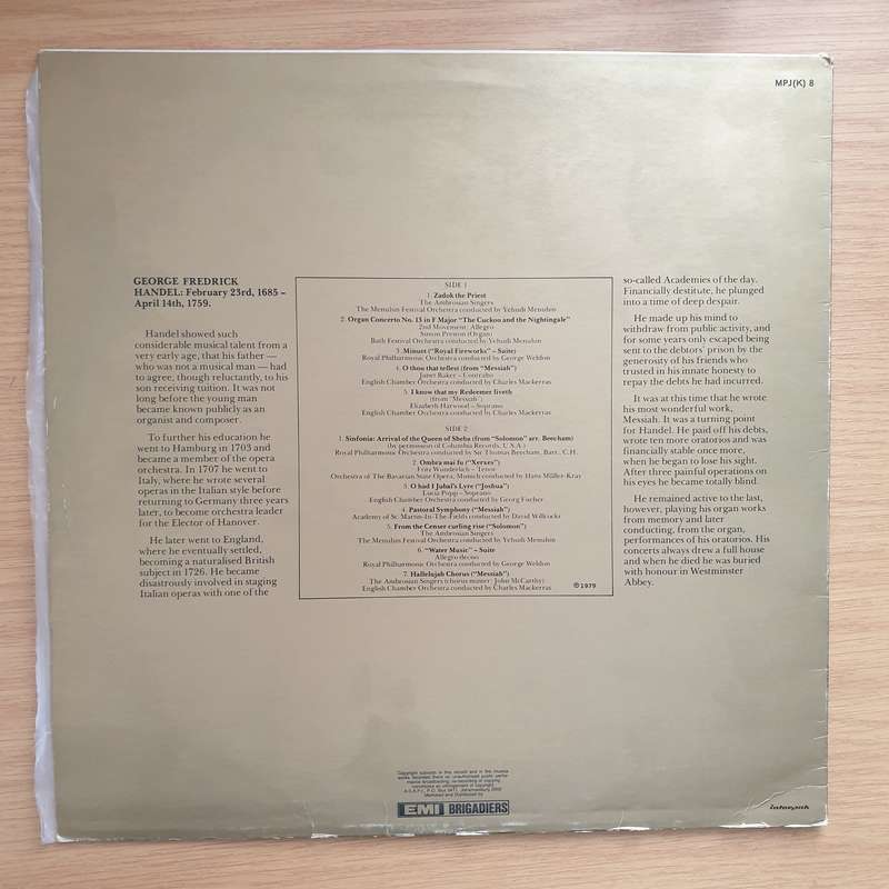 Handel - Masterpiece Series  Vinyl LP Record - Very-Good+ Quality (VG+) (verygoodplus)