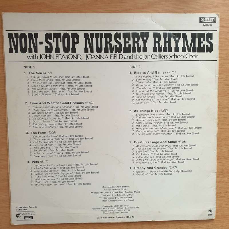 John Edmond, Joanna Field and the Jan Celliers School Choir - Non-Stop Nursery Rhymes  Vinyl L...