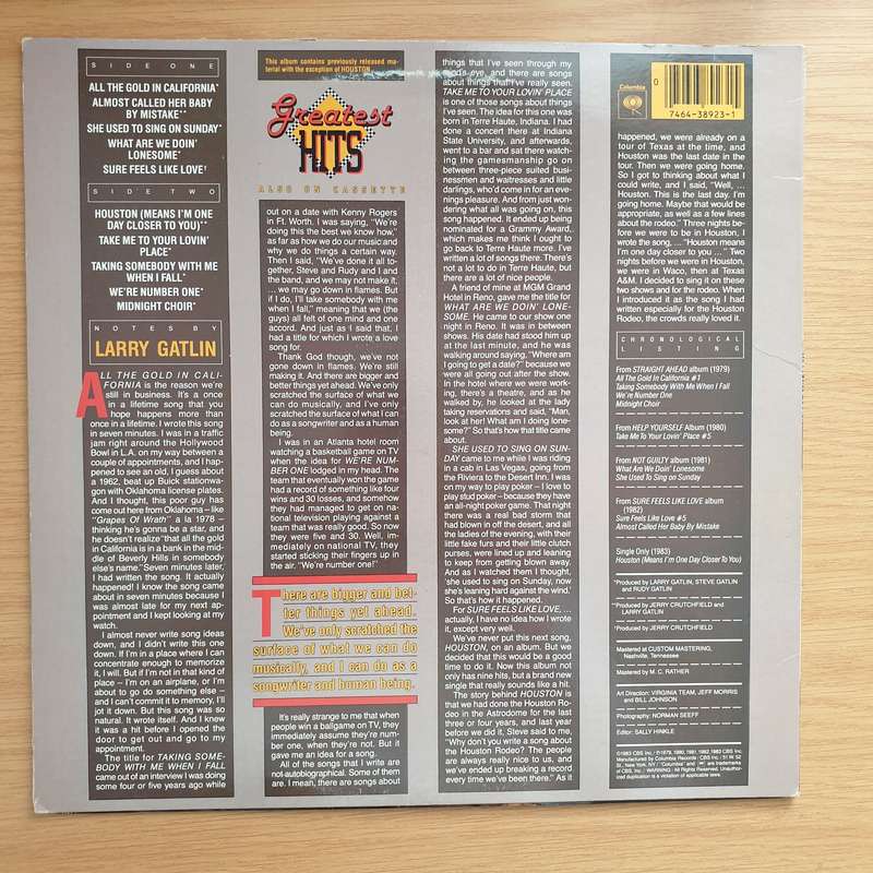 Larry Gatlin & The Gatlin Brothers Band  Greatest Hits Vol. II  Vinyl LP Record (VG+)