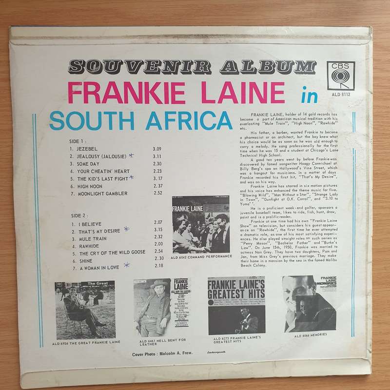 Frankie Laine-in South Africa - Souvenir Album  Vinyl LP Record - Very-Good+ Quality (VG+) (ve...