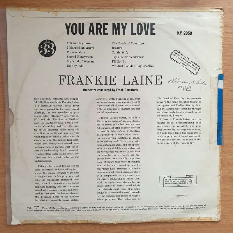 Frankie Lane - You Are My Love  Vinyl LP Record - Very-Good+ Quality (VG+) (verygoodplus)