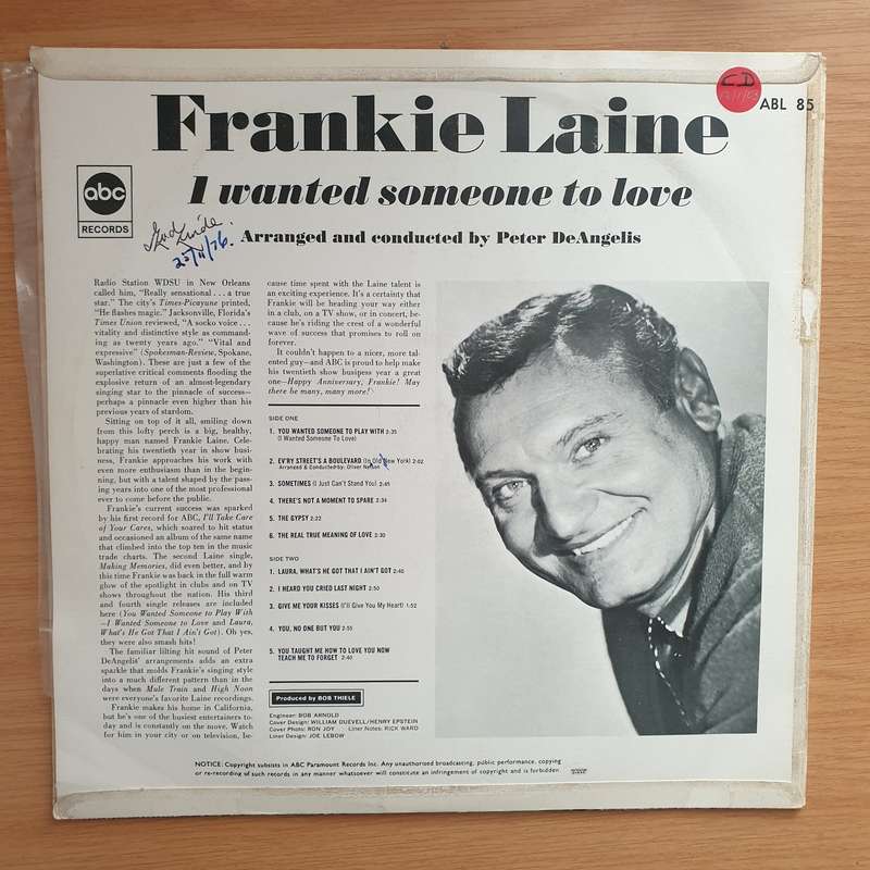 Frankie Laine - Laura -  I Wanted Someone To Love - Vinyl LP Record  - Very-Good+ Quality (VG+)