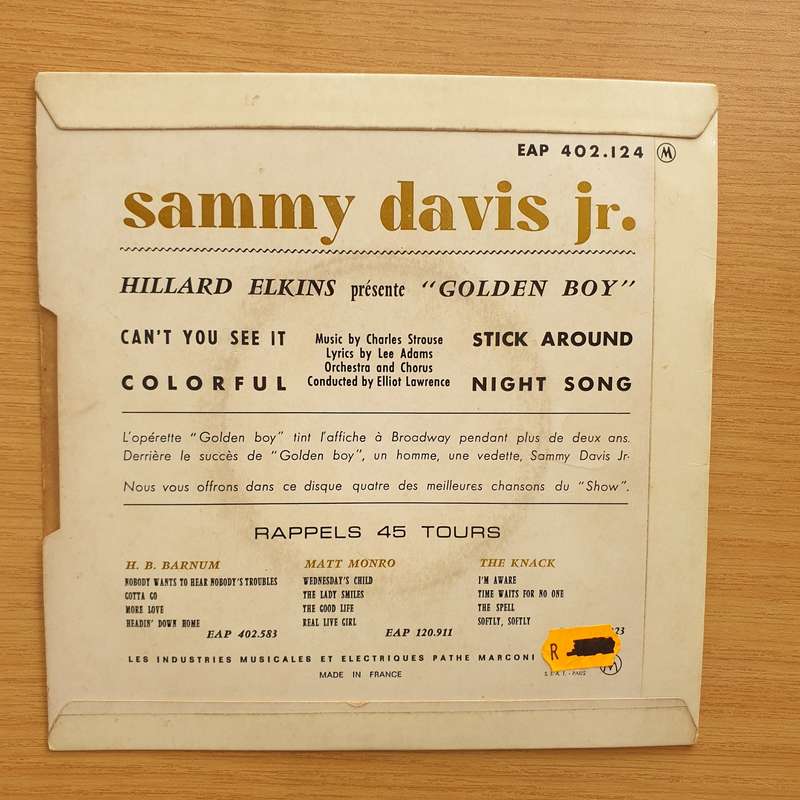 Sammy Davis  Golden Boy - Vinyl 7" Record - Very-Good+ Quality (VG+) (verygoodplus7)