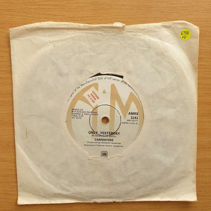 Carpenters  Only Yesterday - Vinyl 7" Record - Very-Good Quality (VG)  (verry7)