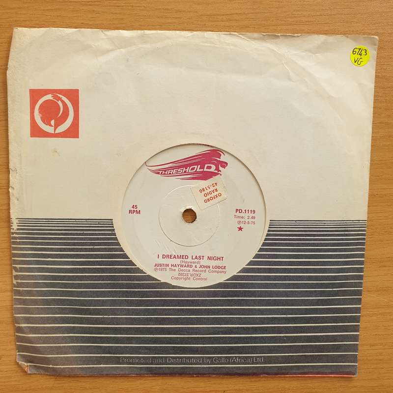 Justin Hayward & John Lodge  I Dreamed Last Night - Vinyl 7" Record - Very-Good Quality (VG)  ...