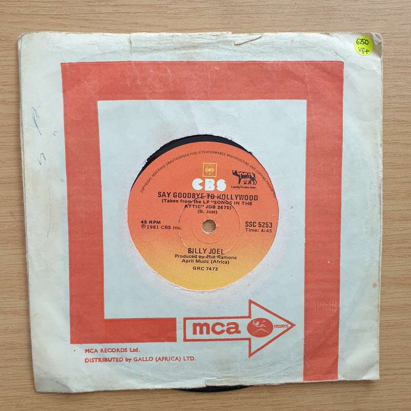 Billy Joel  Say Goodbye To Hollywood - Vinyl 7" Record - Very-Good+ Quality (VG+) (verygoodplus7)