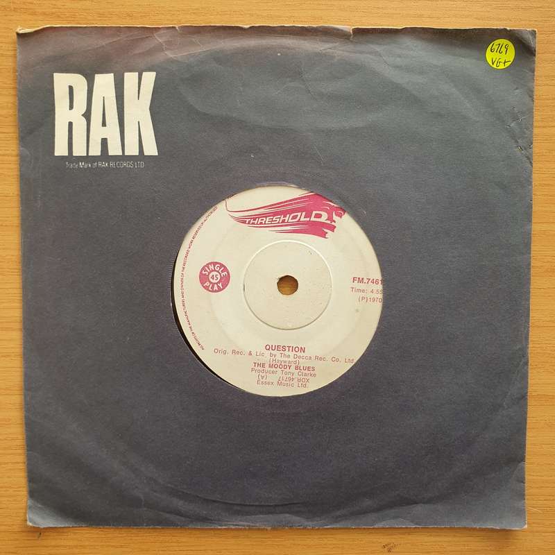 The Moody Blues  Question - Vinyl 7" Record - Very-Good+ Quality (VG+) (verygoodplus7)
