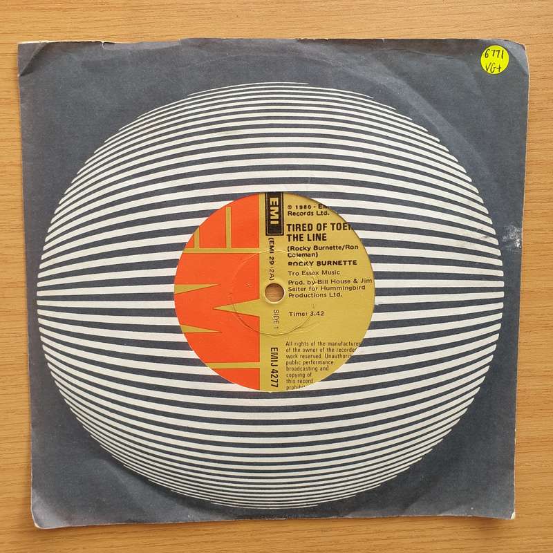 Rocky Burnette  Tired Of Toein' The Line - Vinyl 7" Record - Very-Good+ Quality (VG+) (verygoo...