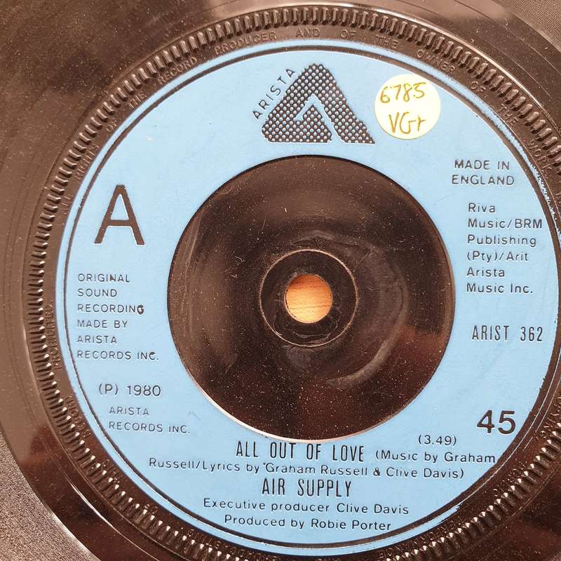Air Supply  All Out Of Love - Vinyl 7" Record - Very-Good+ Quality (VG+) (verygoodplus7)