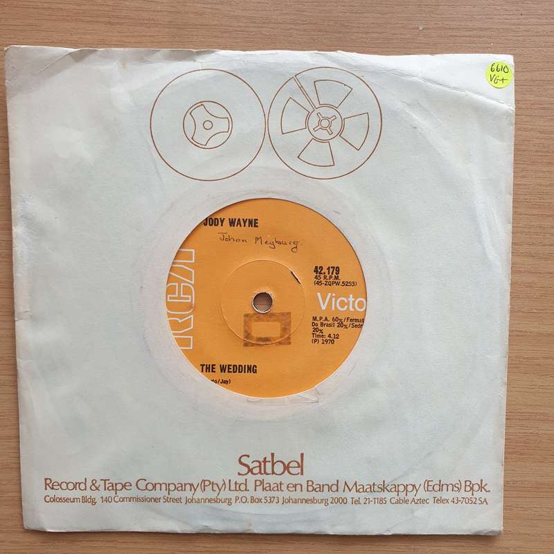 Jody Wayne  The Wedding - Vinyl 7" Record - Very-Good+ Quality (VG+) (verygoodplus7)