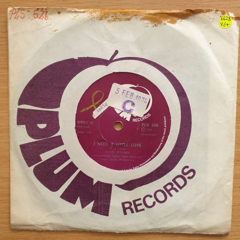 Lionel Petersen  I Need A Little Love / I Can Sing It - Vinyl 7" Record - Very-Good+ Quality (...