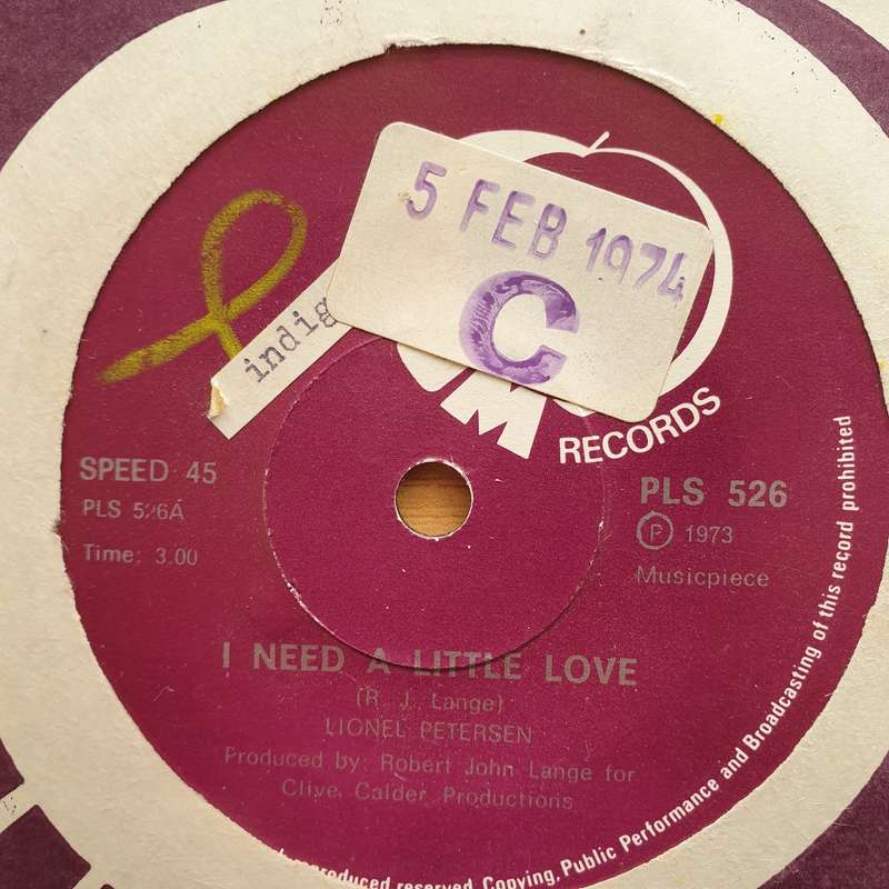 Lionel Petersen  I Need A Little Love / I Can Sing It - Vinyl 7" Record - Very-Good+ Quality (...