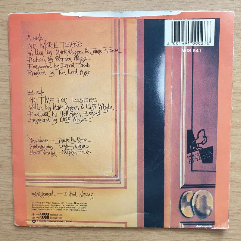 Hollywood Beyond  No More Tears - Vinyl 7" Record - Very-Good+ Quality (VG+) (verygoodplus7)