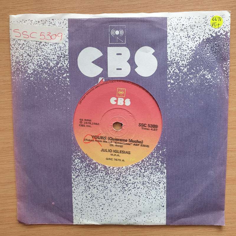 Julio Iglesias  Yours (Quiereme Mucho) - Vinyl 7" Record - Very-Good+ Quality (VG+) (verygoodp...