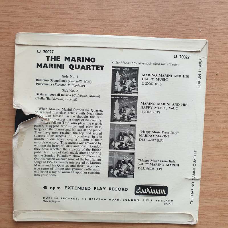 The Marino Marini Quartet  Guaglione - Vinyl 7" Record - Very-Good+ Quality (VG+) (verygoodplus7)