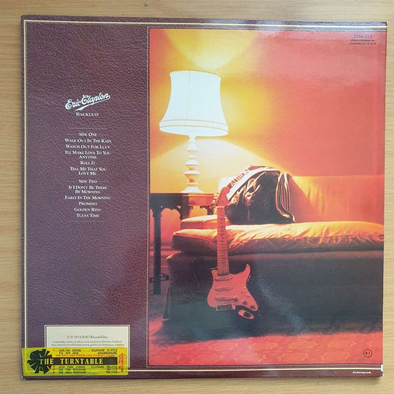 Eric Clapton  Backless - Vinyl LP Record - Very-Good+ Quality (VG+)