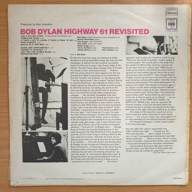 Bob Dylan  Highway 61 Revisited - Vinyl LP Record - Very-Good- Quality (VG-) (minus)