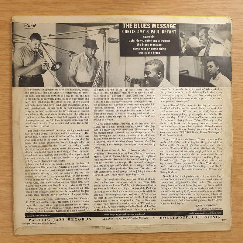 Curtis Amy & Paul Bryant  The Blues Message - Vinyl LP Record - Very-Good+ Quality (VG+)