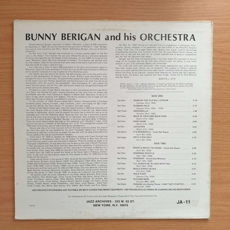 Bunny Berigan And His Orchestra  "Down By The Old Mill Stream" Bunny In The 30's -  Vinyl LP R...