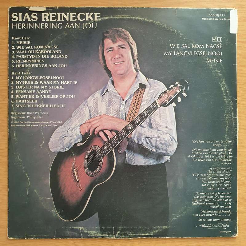Sias Reinecke - Herinnering Aan Jou - Vinyl LP Record - Very-Good Quality (VG) (verry)