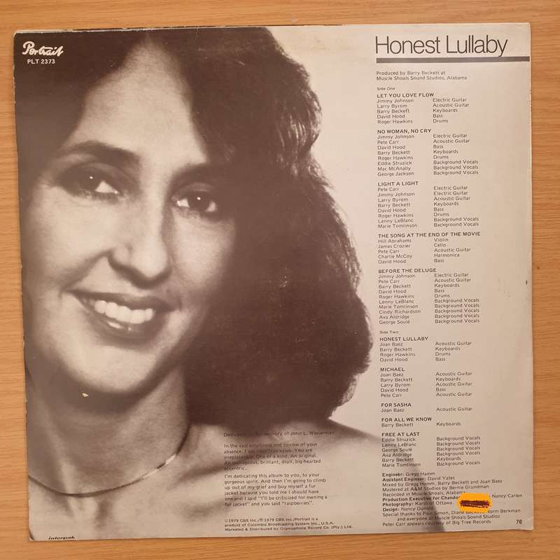 Joan Baez  Honest Lullaby - Vinyl LP Record - Very-Good+ Quality (VG+)