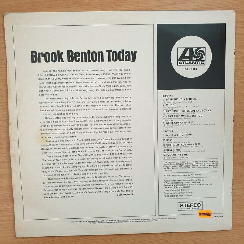 Brook Benton  Brook Benton Today - Vinyl LP Record - Very-Good+ Quality (VG+)