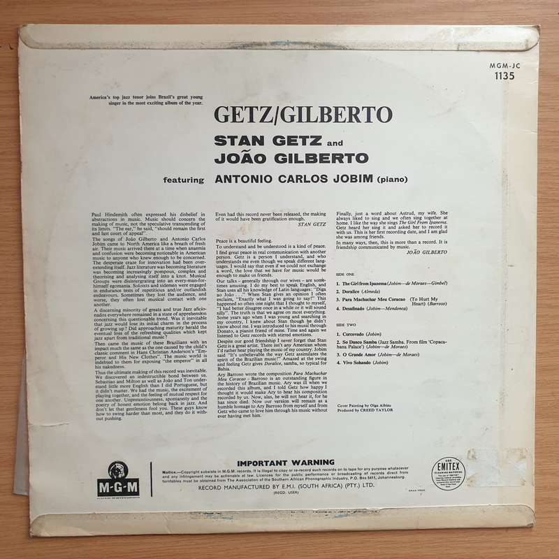Stan Getz / Joao Gilberto Featuring Antonio Carlos Jobim  Getz / Gilberto - Vinyl LP Record - ...
