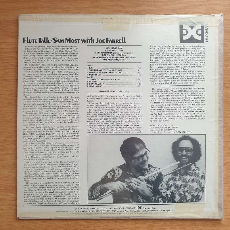 Sam Most With Joe Farrell  Flute Talk - Vinyl LP Record - Very-Good+ Quality (VG+)
