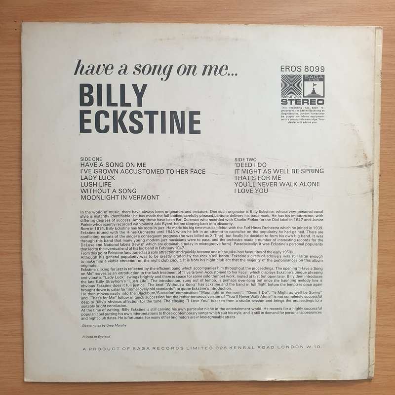 Billy Eckstine  Have A Song On Me... - Vinyl LP Record - Very-Good+ Quality (VG+) (verygoodplus)