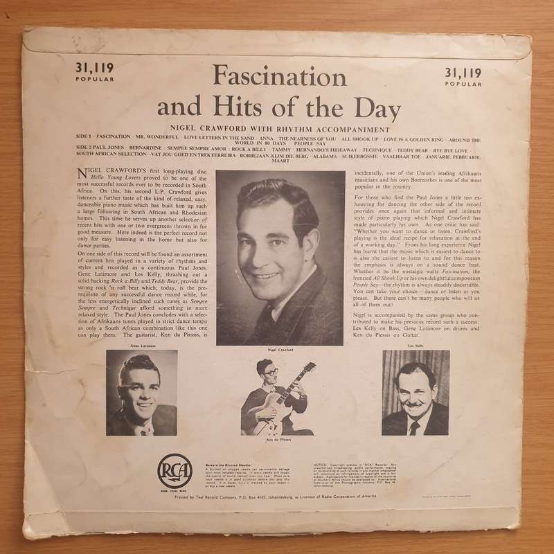 Nigel Crawford and Trio - Fascination and Hits of the Day - Paul Jones and Music for Listening  ...