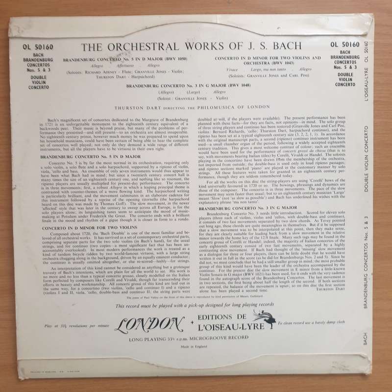 J.S. Bach - Philomusica Of London, Thurston Dart  The Orchestral Works Of J. S. Bach  Vinyl...