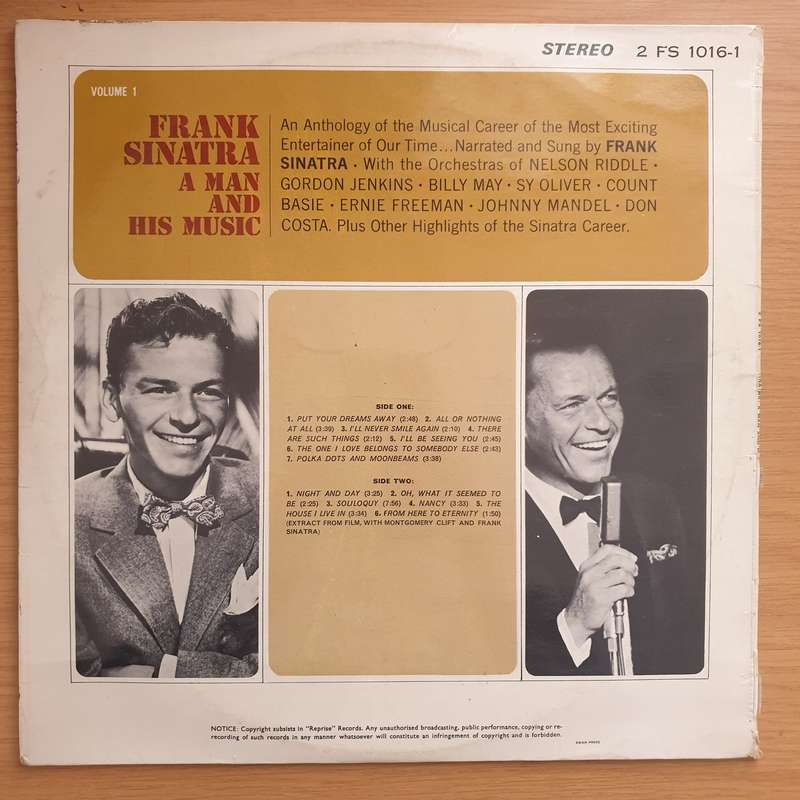 Frank Sinatra  A Man and His Music - Vol 1  Vinyl LP Record - Very-Good+ Quality (VG+) (ver...