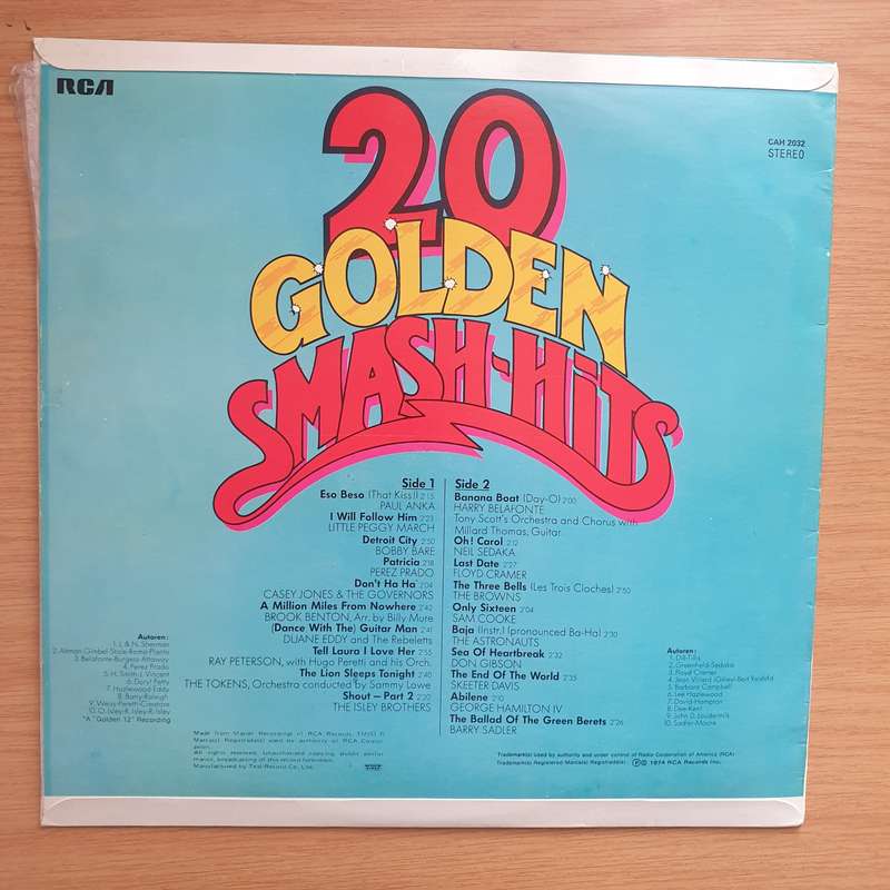 20 Golden Smash Hits  Vinyl LP Record - Very-Good+ Quality (VG+) (verygoodplus)