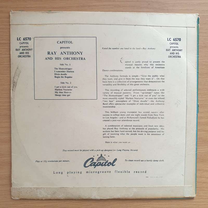 Ray Anthony And His Orchestra  Capitol Presents Ray Anthony And His Orchestra  Vinyl LP Rec...