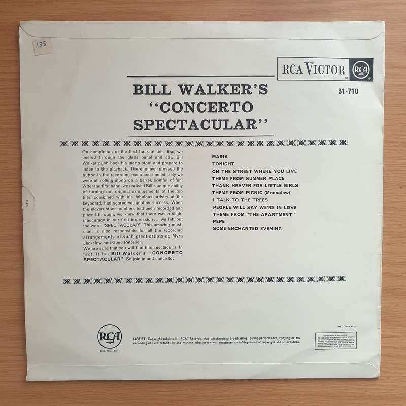 Bill Walker - Concerto Spectacular  Vinyl LP Record - Very-Good+ Quality (VG+) (verygoodplus)