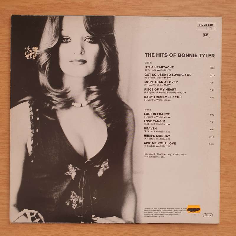 Bonnie Tyler  The Hits Of Bonnie Tyler - Vinyl LP Record - Very-Good+ Quality (VG+)
