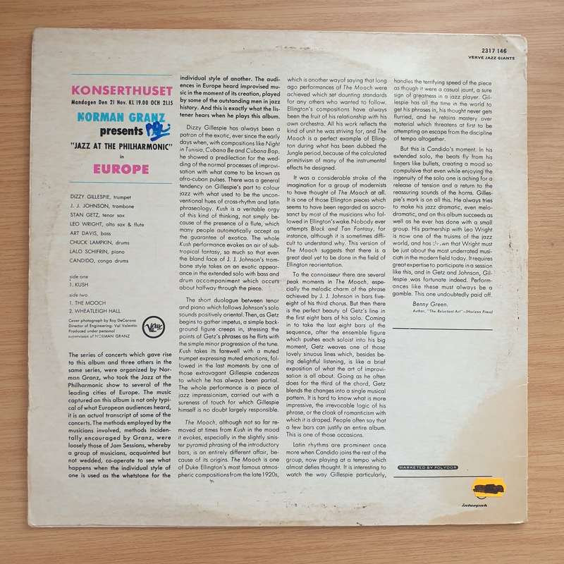 Norman Granz Presents "Jazz At The Philharmonic" In Europe - Vinyl LP Record - Very-Good+ Quality...