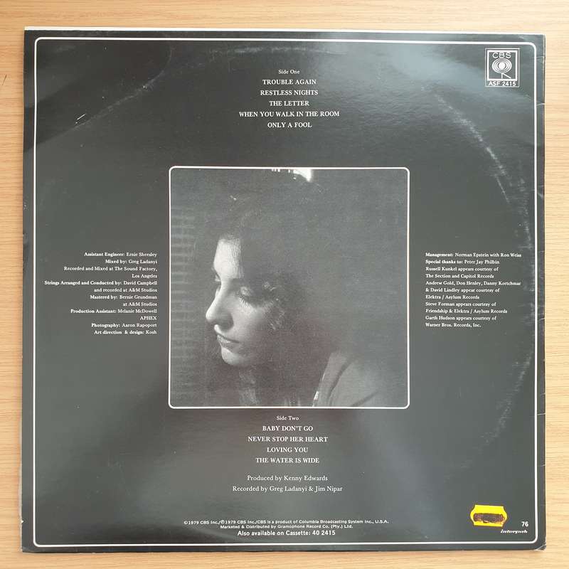 Karla Bonoff  Restless Nights - Vinyl LP Record - Very-Good+ Quality (VG+)
