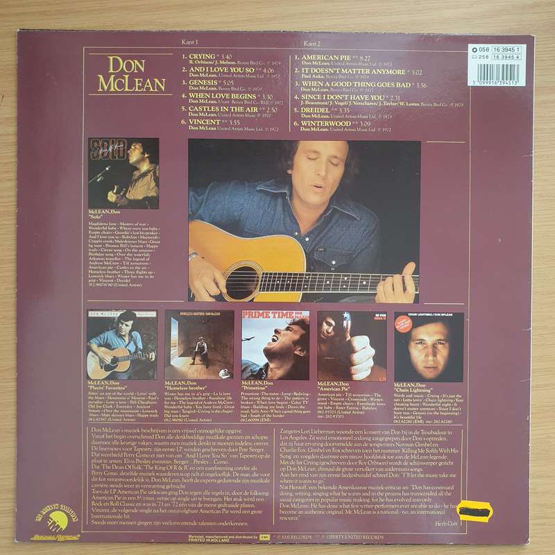 Don McLean  Alle Hits - Greatest Hits (Netherlands Pressing) - Vinyl LP Record - Very-Good+ Qu...