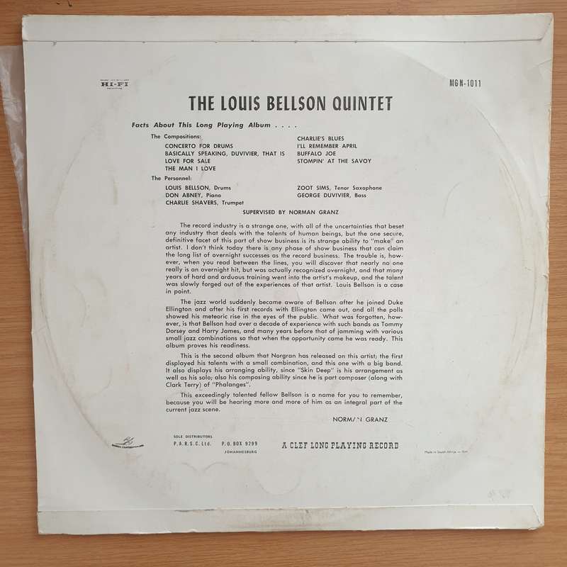 The Louis Bellson Quintet  Louis Bellson - Vinyl LP Record - Very-Good+ Quality (VG+)